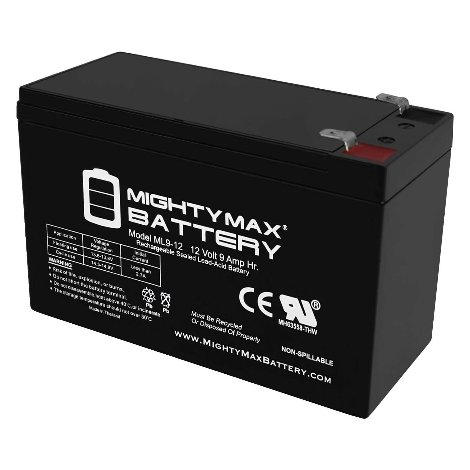 Mighty Max Rechargeable SLA AGM Battery — 12V, 9Ah, F2 Terminal, Model# MAX3421765